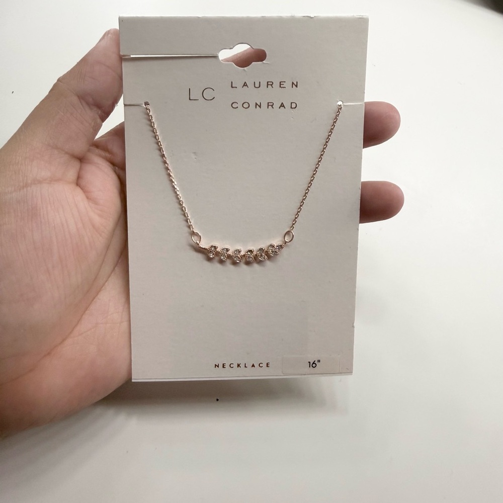 Lauren Conrad Rose Gold Leaf Bar Necklace